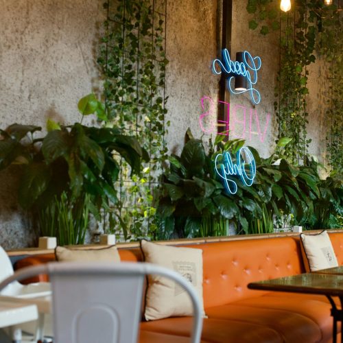 biofilia na arquitetura aplicada em restaurante moderno com plantas naturais